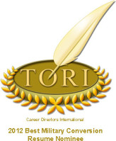 Resume Writing Industry Award, Best Military Transition Resume